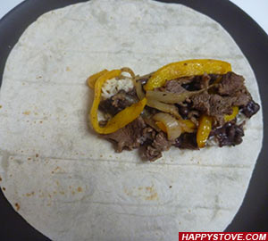 Burrito with Beef Steak, Bell Peppers and Pinto Beans