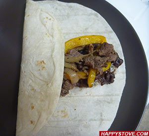 Burrito with Beef Steak, Bell Peppers and Pinto Beans